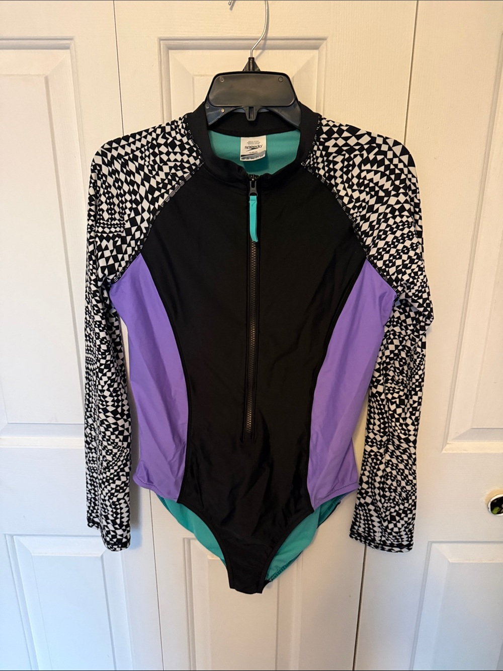 Speedo Sz L Long-Sleeve One-Piece Zip Front Swim Suit GUC BL5